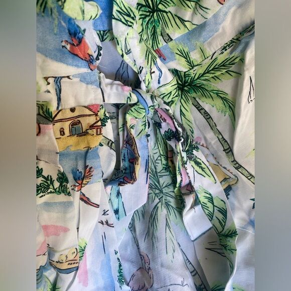 Zara Mini Dress Womens Sz S Multicolor Wrap Boho Vacation Tropical Short Sleeve - Picture 5 of 11